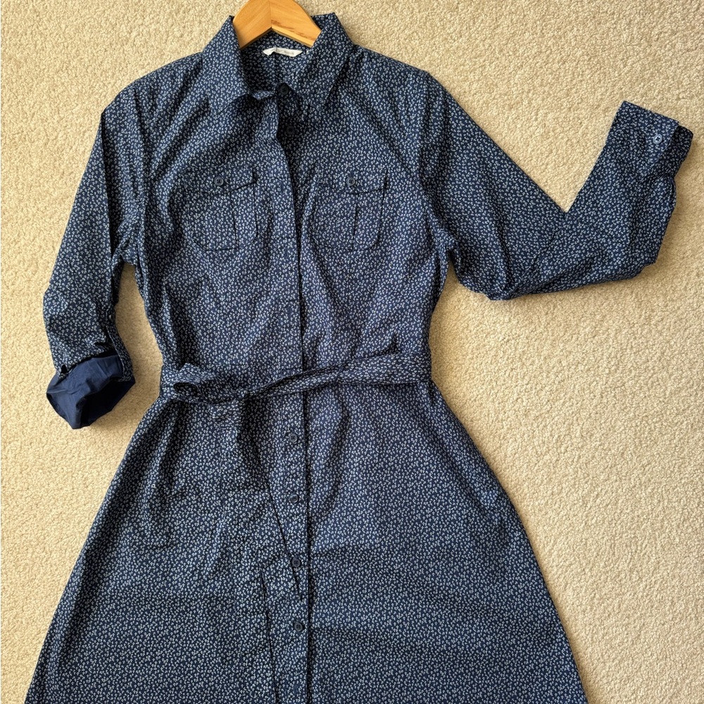 Dockers Dark Blue with white docker print Long Sleeve w/pockets Dress. Size PM